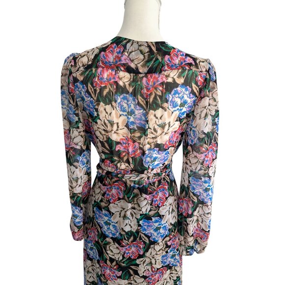 WAYF Floral Ruffle Midi Wrap Dress Size Medium - Picture 9 of 10
